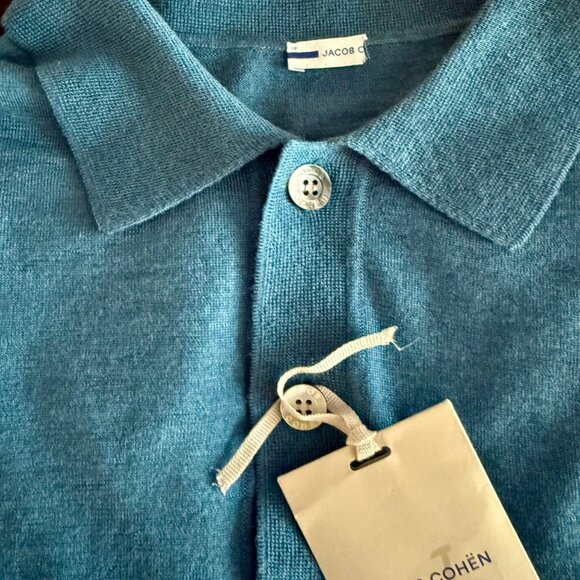 Jacob Cohën Luxury Wool & Silk Polo Shirt Men's Teal Blue, Italy, $492RT, Size S - Picture 4 of 11